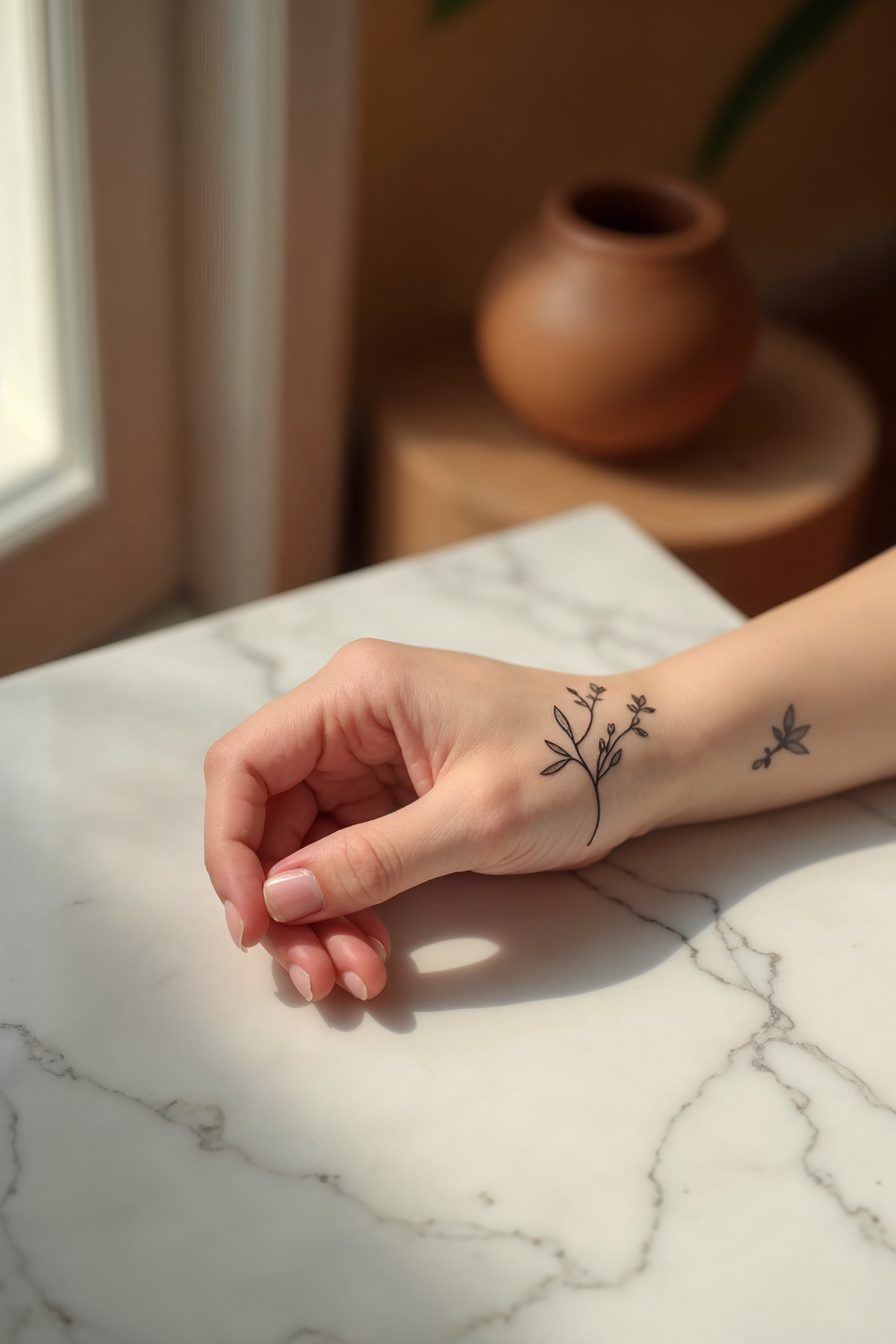 İnce çizgi tekniğiyle yapılmış minimalist bilek dövmesi